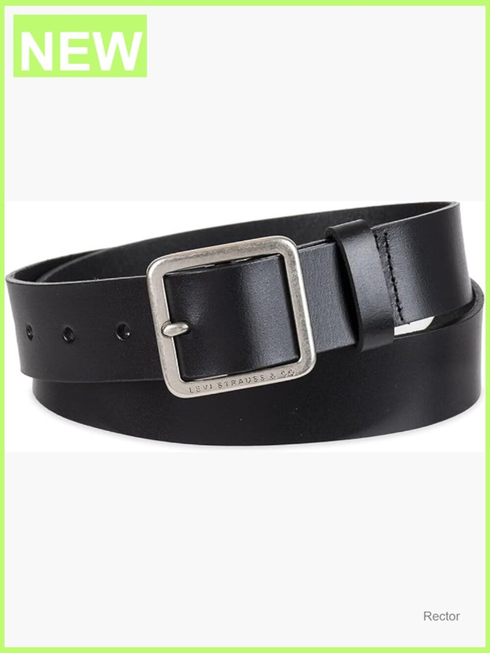 Genuine Leather Belt with Square Buckle for Jeans & Dresses, 1.38" Wide